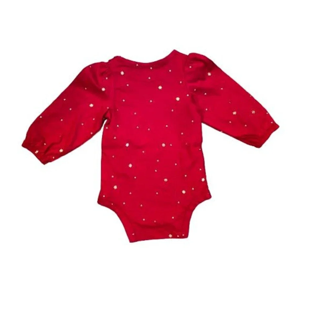 Girl's 9 Month One-piece bodysuit Long Sleeve red w/ gold stars Okie Dokie NWT